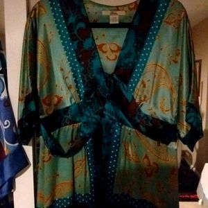 100% Silk blouse brown and teal